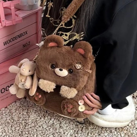 Large Capacity Cute Personality Plush Bear Backpack For Women