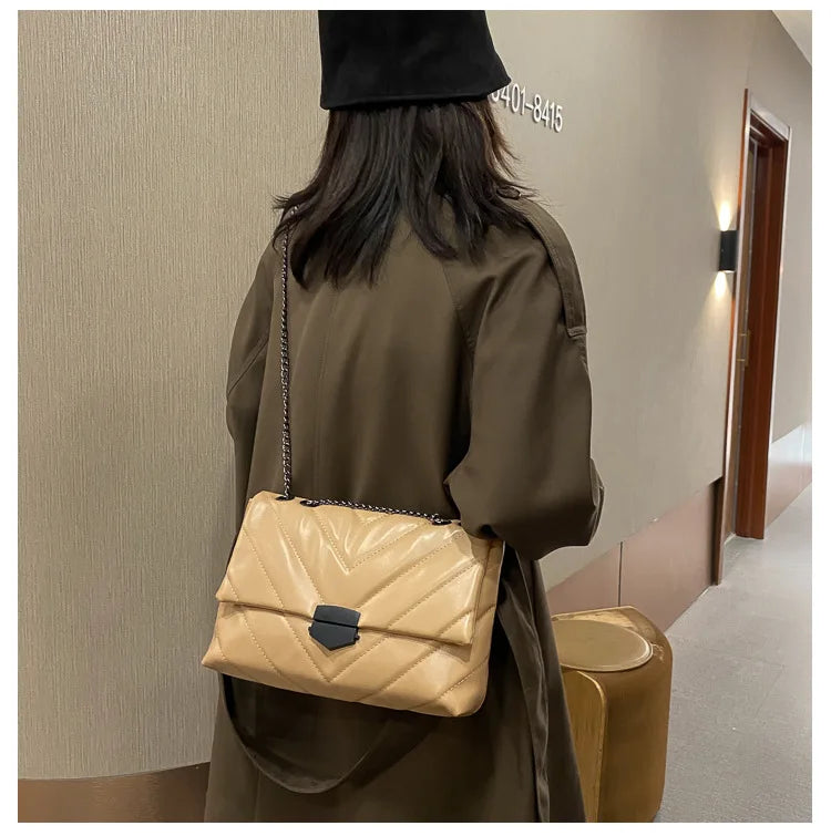 New Casual Chain Crossbody Bags For Women Fashion Simple Shoulder Bag Ladies Designer Handbags PU Leather Messenger Bags