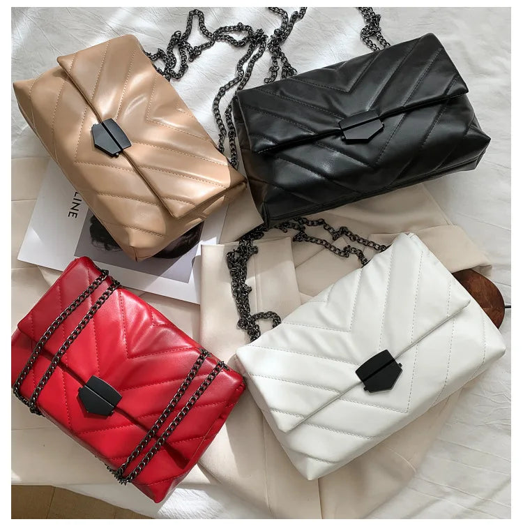 New Casual Chain Crossbody Bags For Women Fashion Simple Shoulder Bag Ladies Designer Handbags PU Leather Messenger Bags