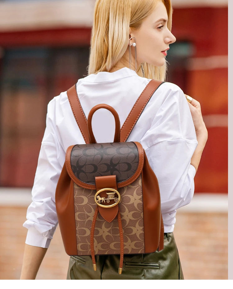 Women's handbag 2025 new fashionable contrasting color backpack high-end feeling carriage large capacity backpack for women