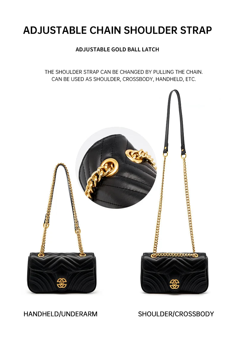 Genuine Leather Women's Chain Bag 2024 New Luxury Designer Cowhide Women Crossbody Shoulder Bags Geometric Pattern Handbag