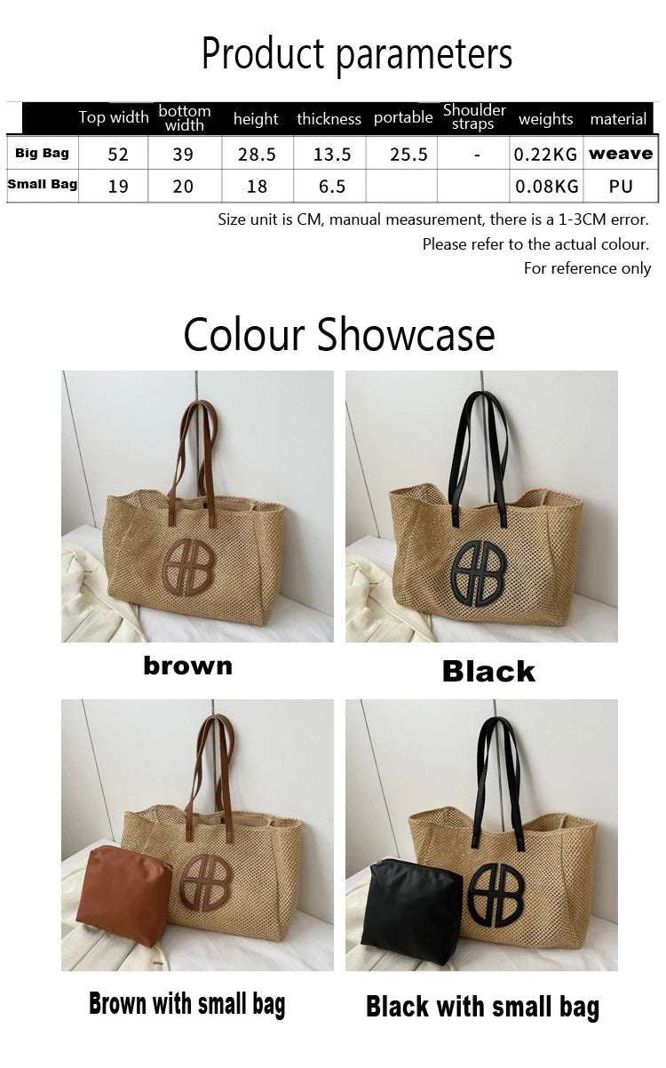 Straw Hollow Out Knitting Tote Bag Large Capacity Handmade Shoulder Handbag Women 2023 Designer Casual Beach Bag Ethnic Style