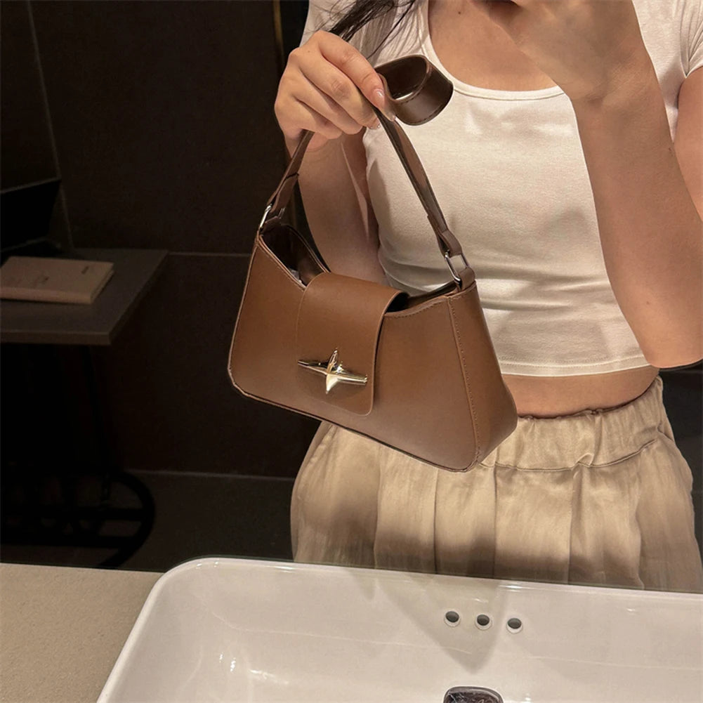 Y2K PU Leather Women Shoulder Bag Luxury Designer Handbag 2023 Fashion Female Underarm Bag Black Retro Ladies Armpit Purses