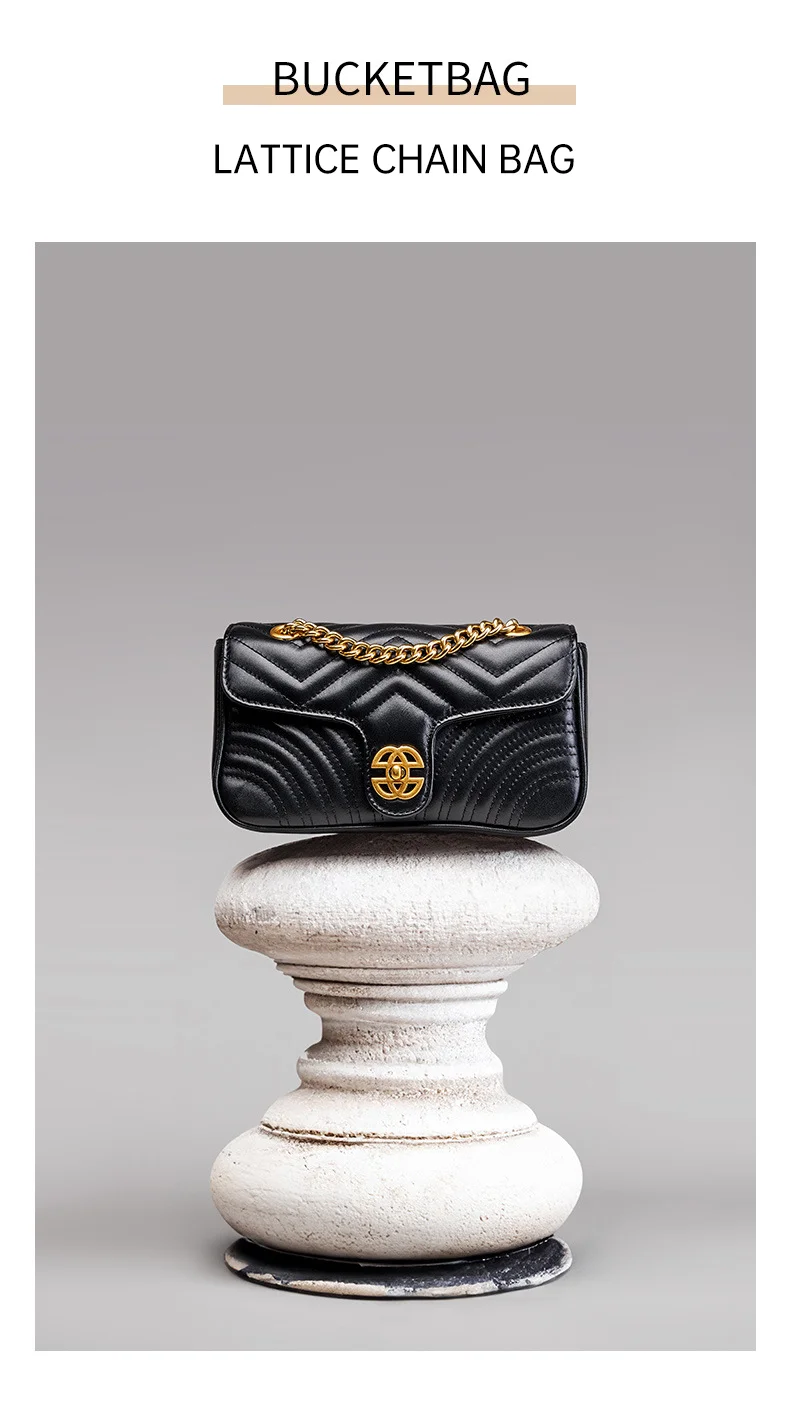 Genuine Leather Women's Chain Bag 2024 New Luxury Designer Cowhide Women Crossbody Shoulder Bags Geometric Pattern Handbag