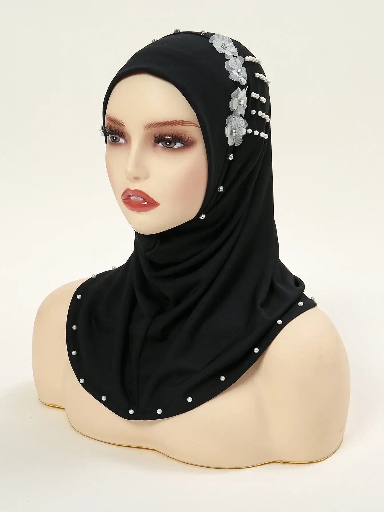 Wholesale Ramadan Islamic Muslim Underscarf Beading Floral Women Veil Hijab Neck Cover Head Scarves Muslim Women Scarf Turbans