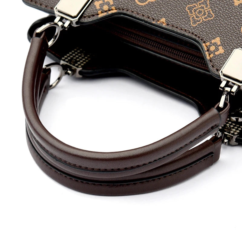 Women Handbag Large Capacity Multi-Compartment Leather Handbag for Moms High Quality Luxury Print Design Anti-Theft Back Pocket