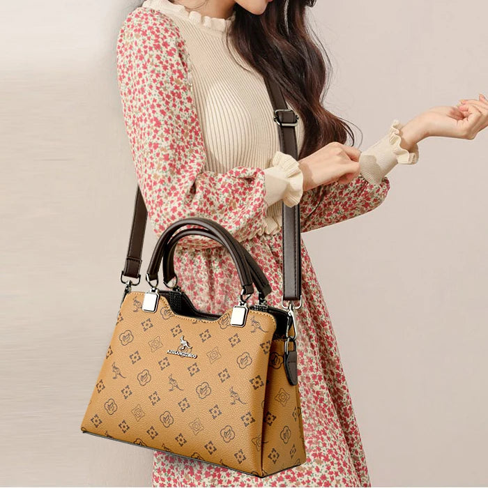 Women Handbag Large Capacity Multi-Compartment Leather Handbag for Moms High Quality Luxury Print Design Anti-Theft Back Pocket