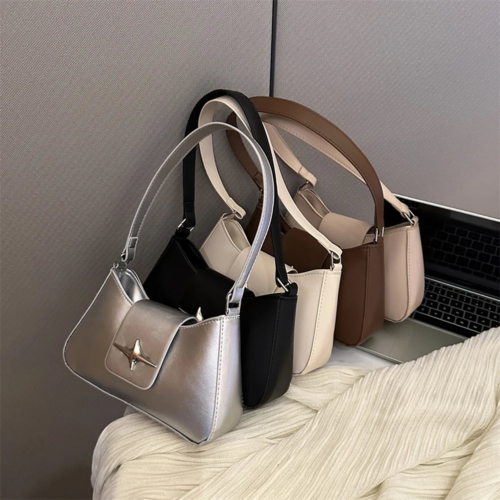 Y2K PU Leather Women Shoulder Bag Luxury Designer Handbag 2023 Fashion Female Underarm Bag Black Retro Ladies Armpit Purses