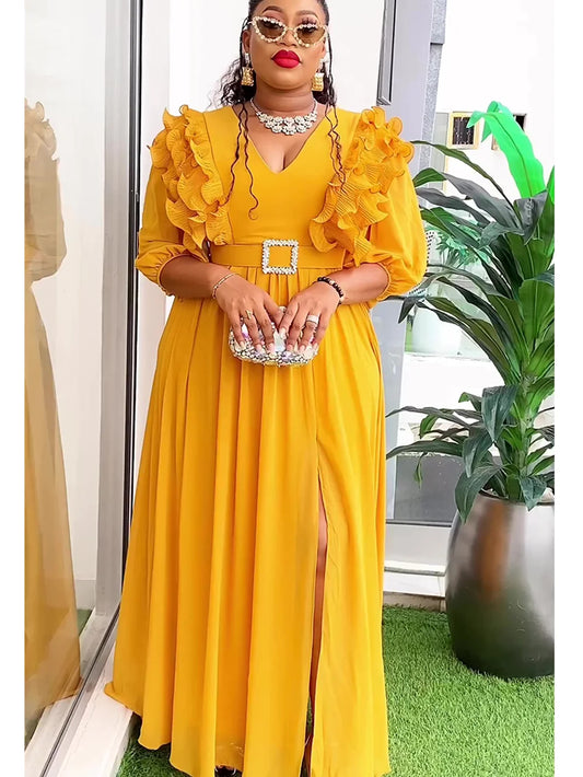 Plus Size African Party Dresses for Women 2024 New Summer Fashion Chiffon Evening Gown Elegant Turkey Muslim Maxi Long Dress