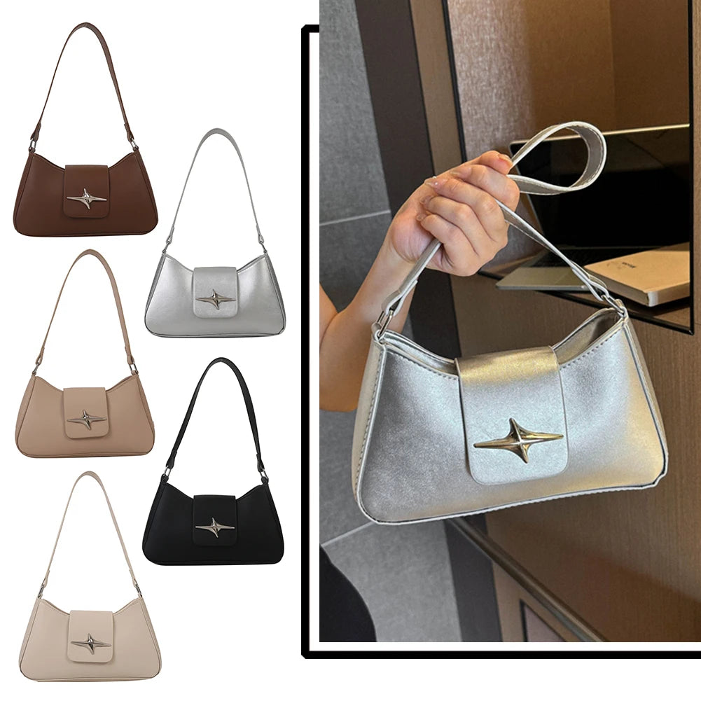 Y2K PU Leather Women Shoulder Bag Luxury Designer Handbag 2023 Fashion Female Underarm Bag Black Retro Ladies Armpit Purses