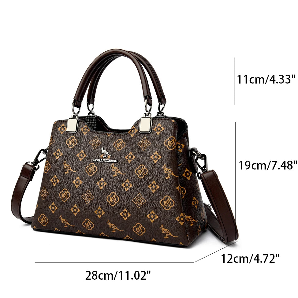 Women Handbag Large Capacity Multi-Compartment Leather Handbag for Moms High Quality Luxury Print Design Anti-Theft Back Pocket