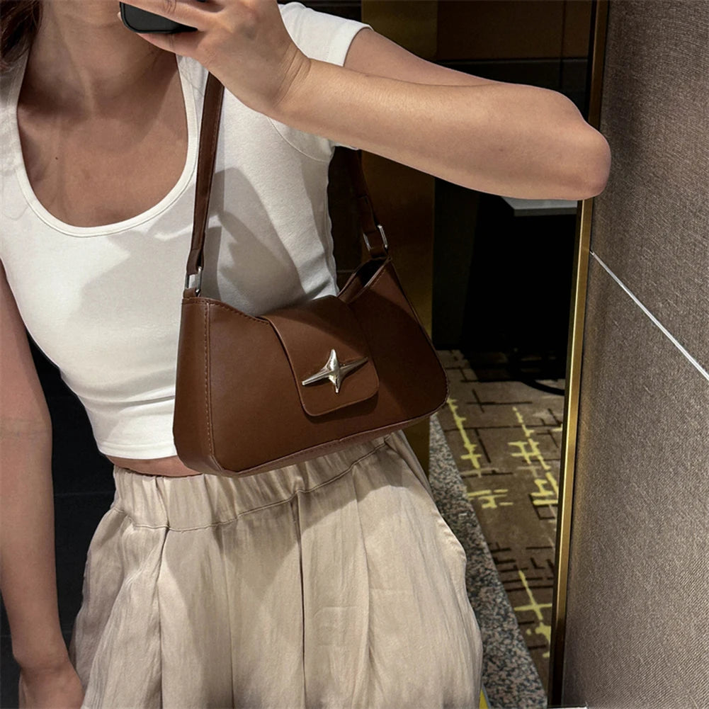 Y2K PU Leather Women Shoulder Bag Luxury Designer Handbag 2023 Fashion Female Underarm Bag Black Retro Ladies Armpit Purses