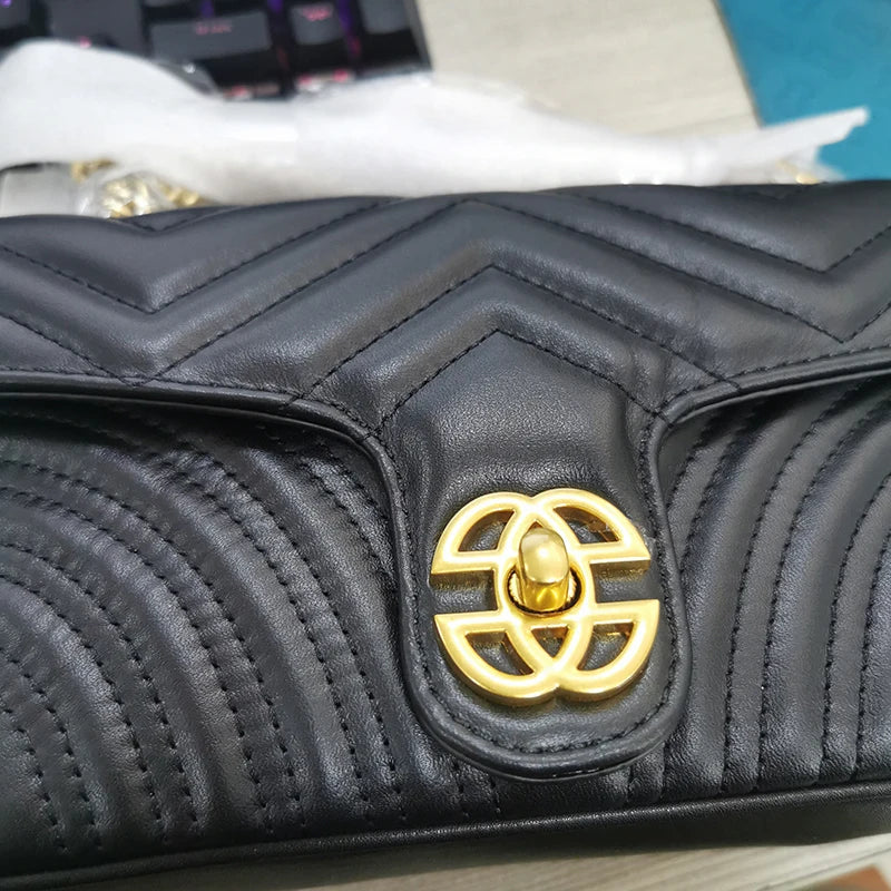 Genuine Leather Women's Chain Bag 2024 New Luxury Designer Cowhide Women Crossbody Shoulder Bags Geometric Pattern Handbag