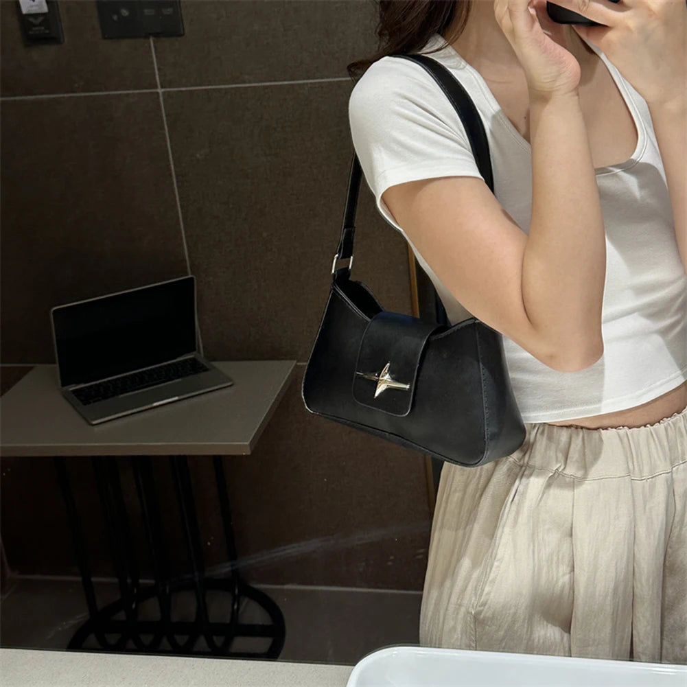 Y2K PU Leather Women Shoulder Bag Luxury Designer Handbag 2023 Fashion Female Underarm Bag Black Retro Ladies Armpit Purses