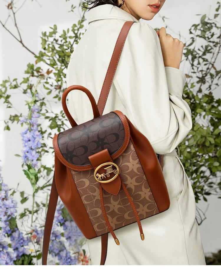 Women's handbag 2025 new fashionable contrasting color backpack high-end feeling carriage large capacity backpack for women