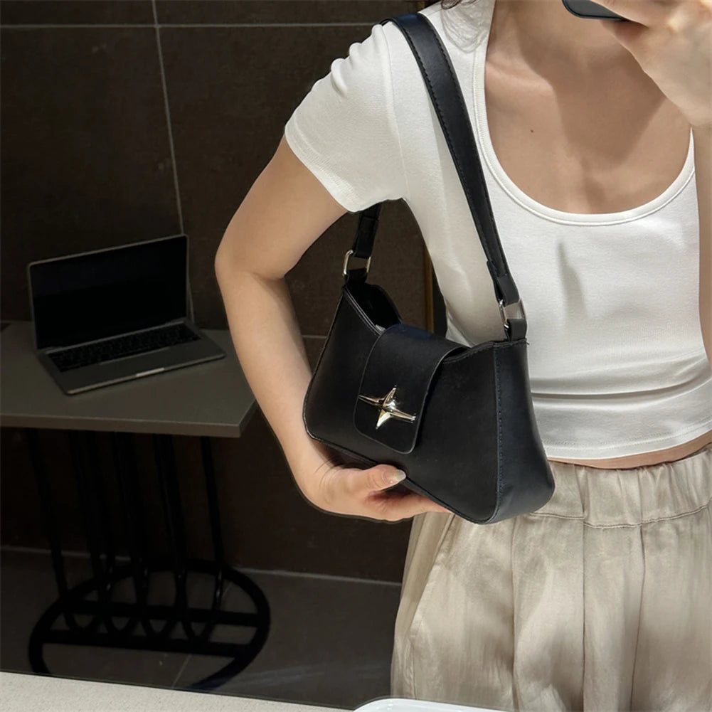 Y2K PU Leather Women Shoulder Bag Luxury Designer Handbag 2023 Fashion Female Underarm Bag Black Retro Ladies Armpit Purses