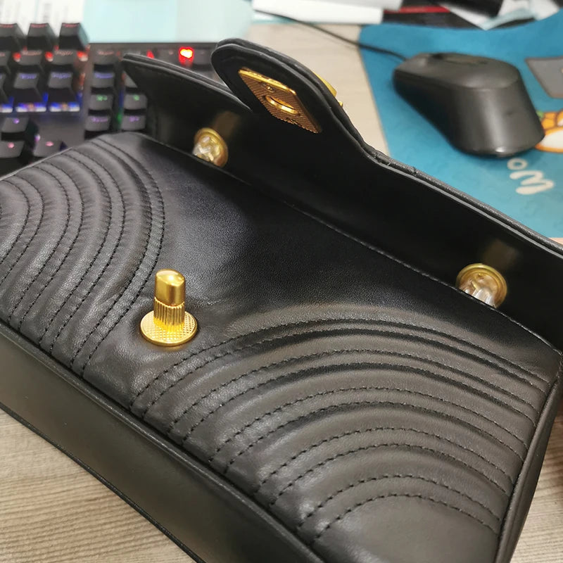 Genuine Leather Women's Chain Bag 2024 New Luxury Designer Cowhide Women Crossbody Shoulder Bags Geometric Pattern Handbag