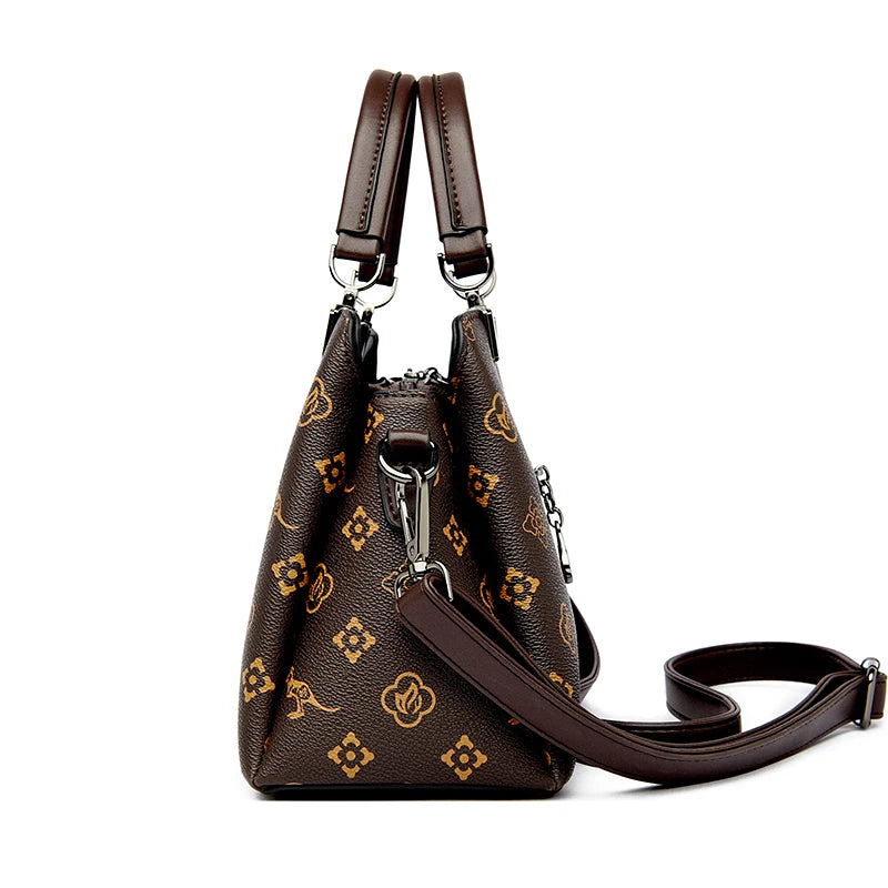 Women Handbag Large Capacity Multi-Compartment Leather Handbag for Moms High Quality Luxury Print Design Anti-Theft Back Pocket