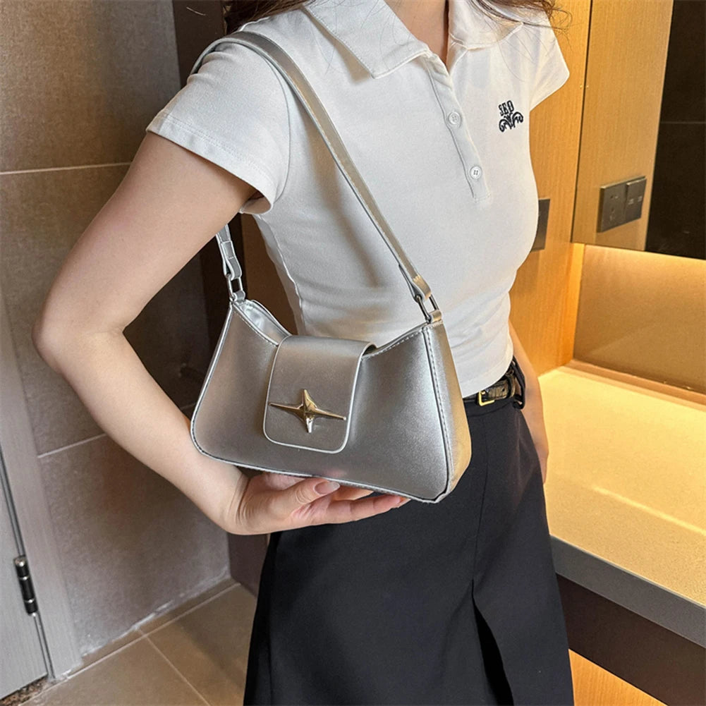 Y2K PU Leather Women Shoulder Bag Luxury Designer Handbag 2023 Fashion Female Underarm Bag Black Retro Ladies Armpit Purses