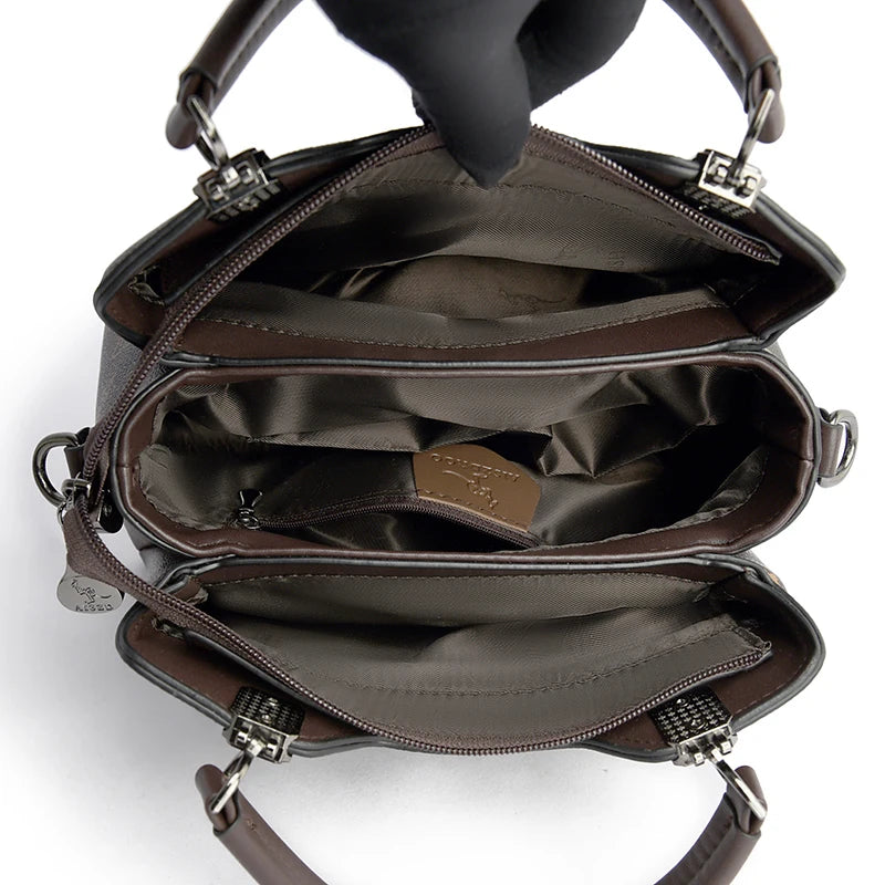 Women Handbag Large Capacity Multi-Compartment Leather Handbag for Moms High Quality Luxury Print Design Anti-Theft Back Pocket