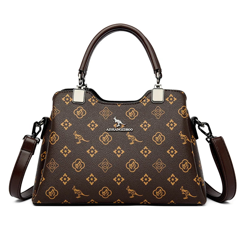 Women Handbag Large Capacity Multi-Compartment Leather Handbag for Moms High Quality Luxury Print Design Anti-Theft Back Pocket