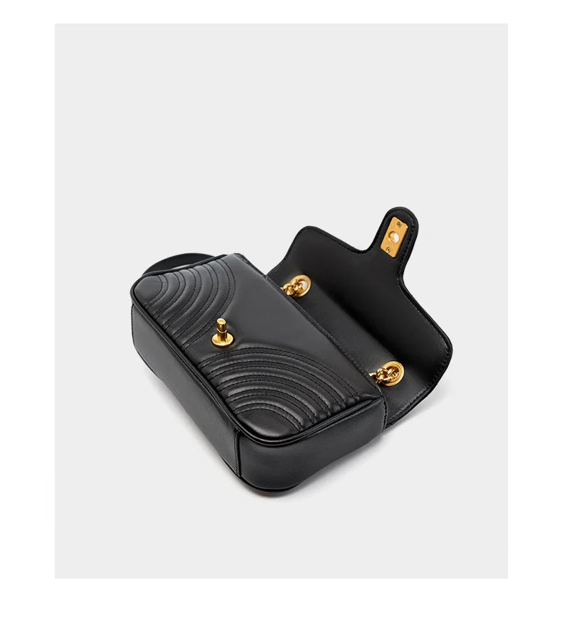 Genuine Leather Women's Chain Bag 2024 New Luxury Designer Cowhide Women Crossbody Shoulder Bags Geometric Pattern Handbag