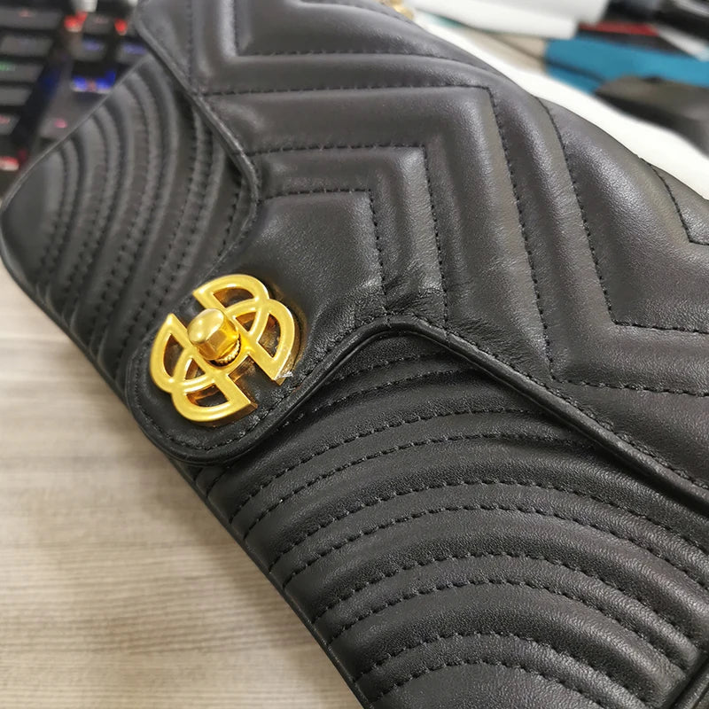 Genuine Leather Women's Chain Bag 2024 New Luxury Designer Cowhide Women Crossbody Shoulder Bags Geometric Pattern Handbag