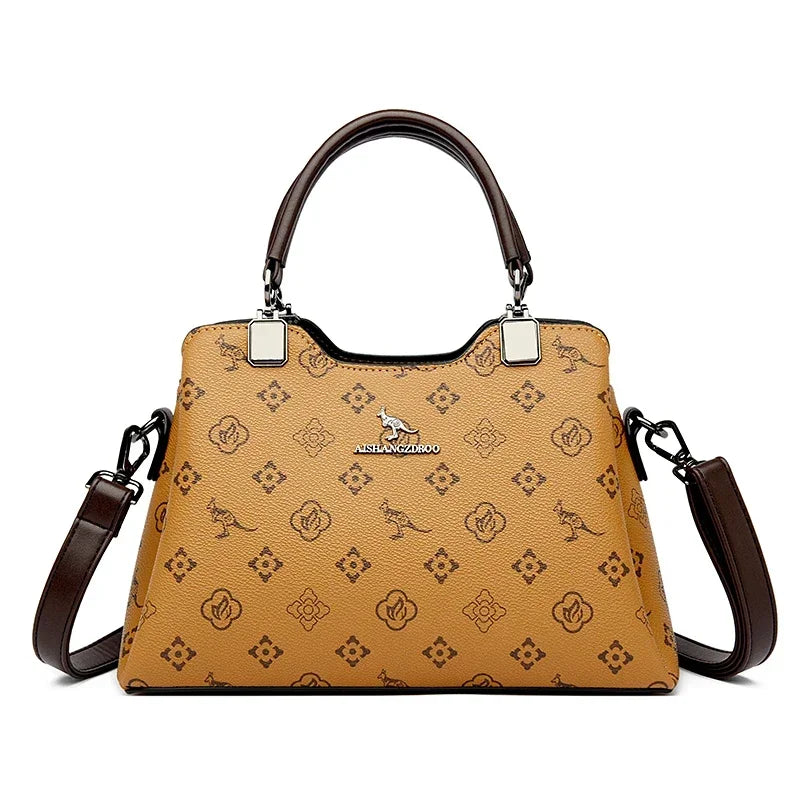 Women Handbag Large Capacity Multi-Compartment Leather Handbag for Moms High Quality Luxury Print Design Anti-Theft Back Pocket