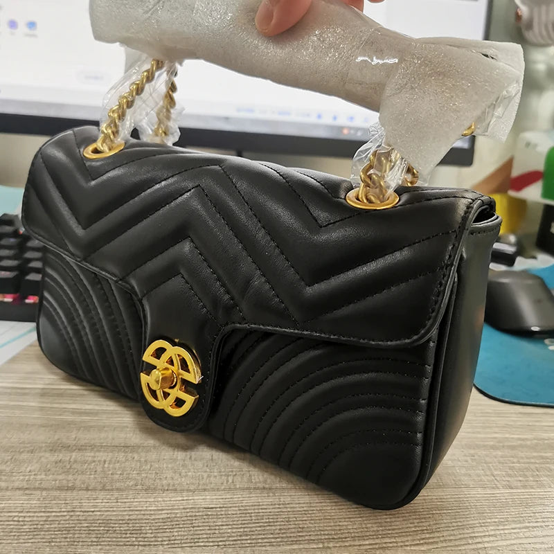 Genuine Leather Women's Chain Bag 2024 New Luxury Designer Cowhide Women Crossbody Shoulder Bags Geometric Pattern Handbag