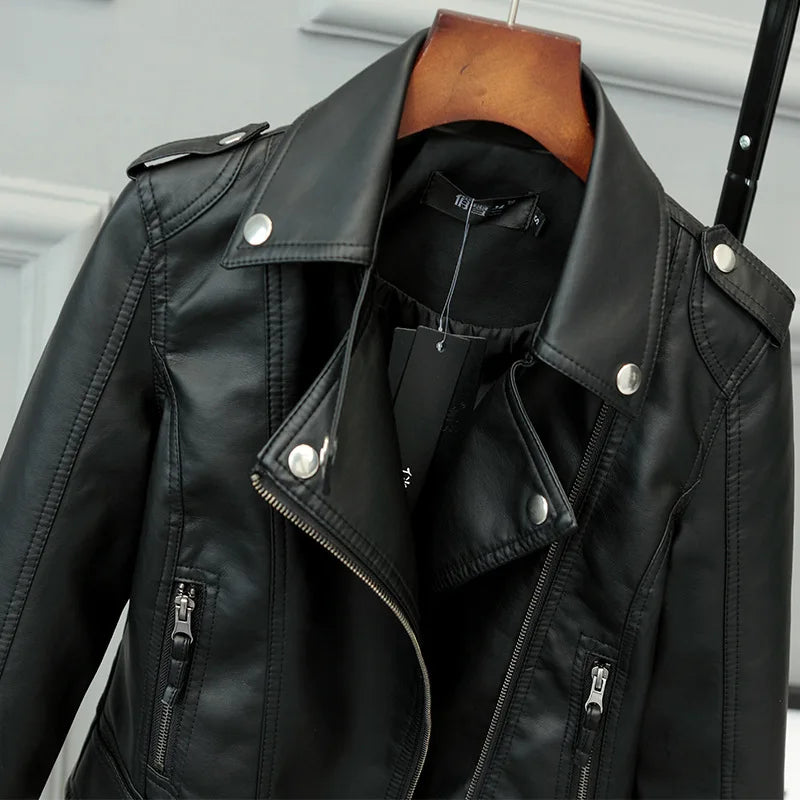 Korean Version of Slim PU Leather Jacket Women's 2023 Spring / Autumn Winter New Motorcycle Leather Short Coat