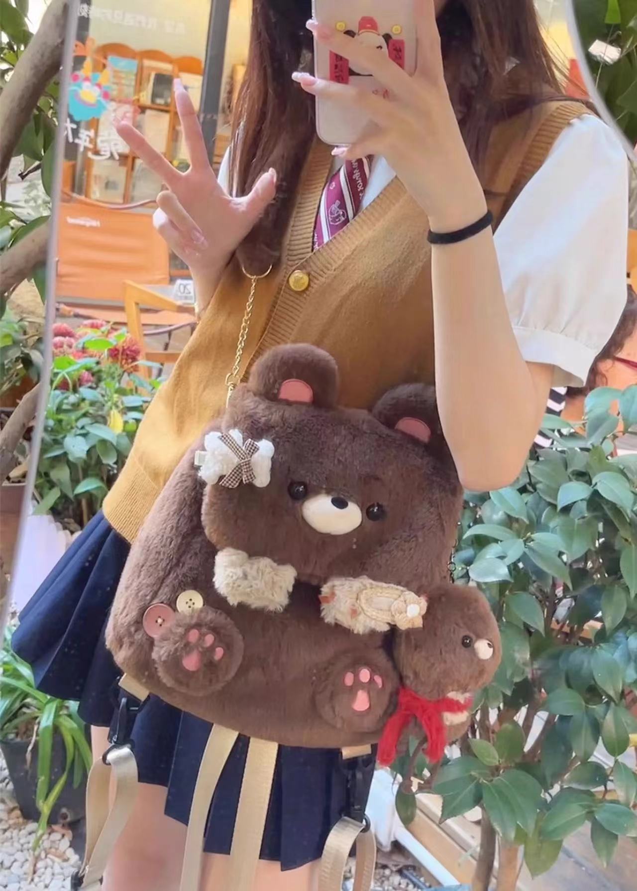 Large Capacity Cute Personality Plush Bear Backpack For Women