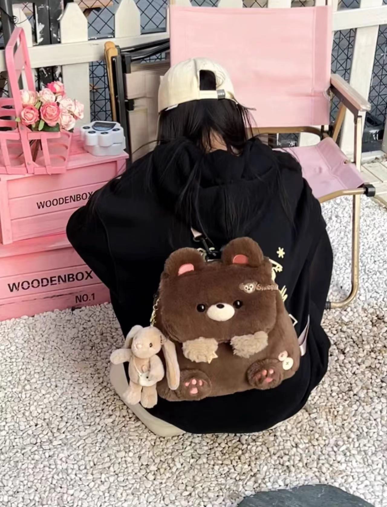 Large Capacity Cute Personality Plush Bear Backpack For Women