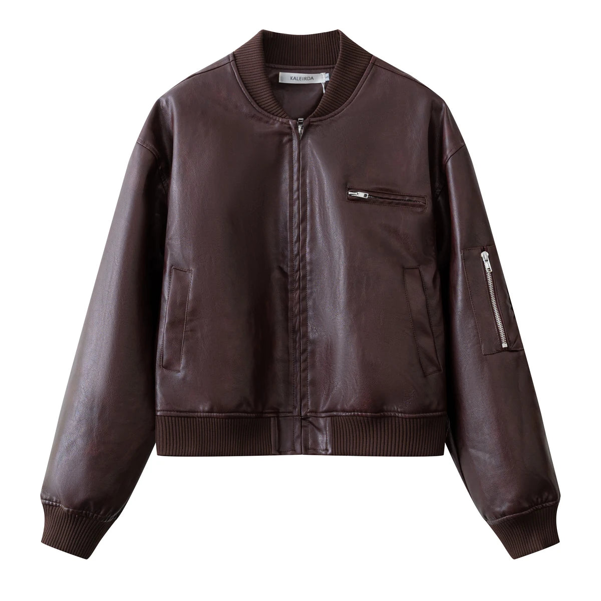 2025 Women Stylish Autumn Pu Leather Bomber Jacket Wine red, Brown Coat
