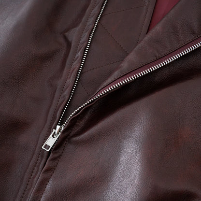 2025 Women Stylish Autumn Pu Leather Bomber Jacket Wine red, Brown Coat