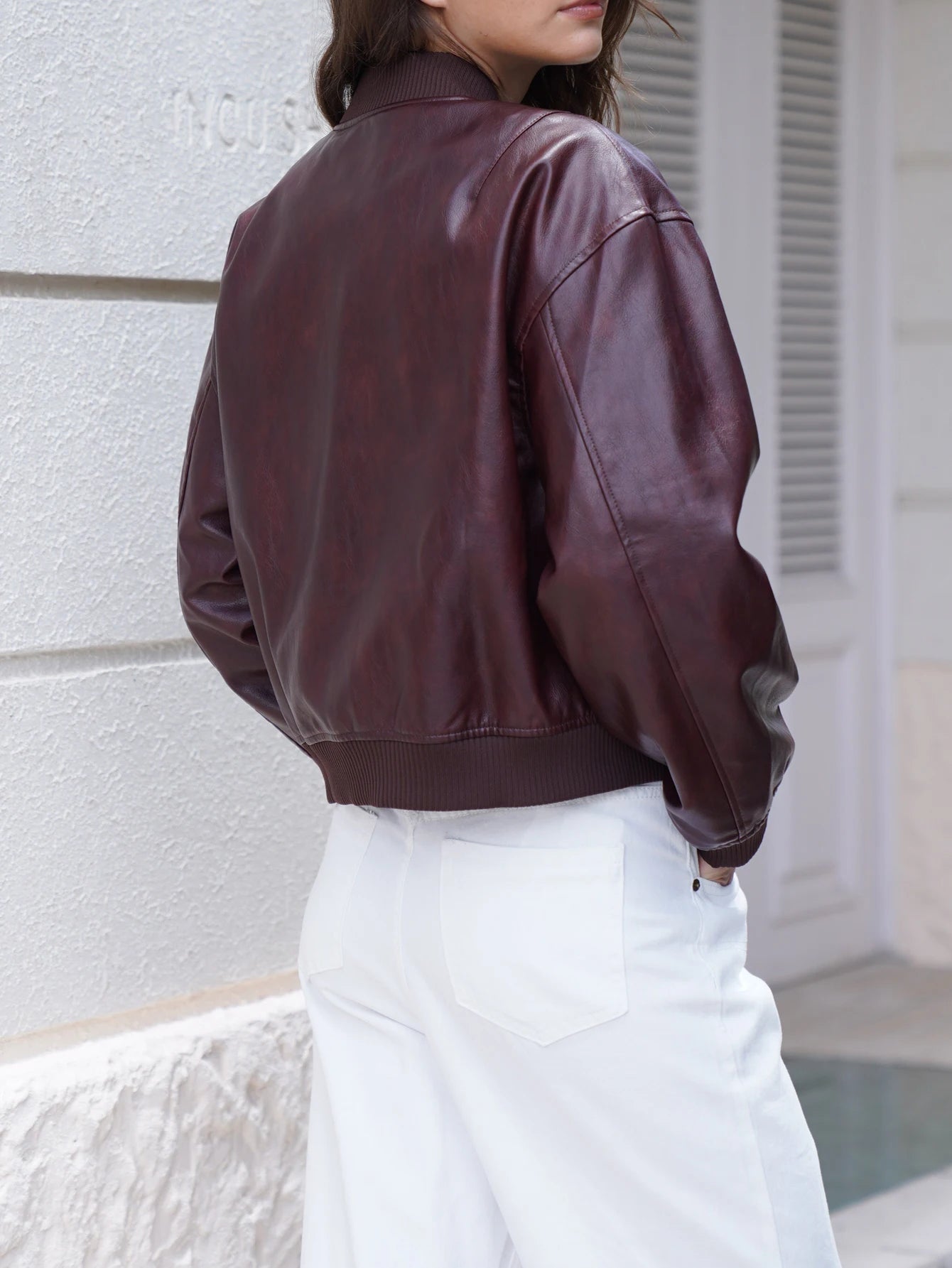 2025 Women Stylish Autumn Pu Leather Bomber Jacket Wine red, Brown Coat