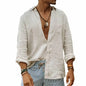 2025 Men Casual Cotton Linen ShirtsStanding Collar Male Solid Color Long Sleeves Loose Tops Spring Autumn Handsome Men's Shirts