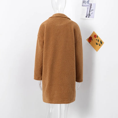 Wool Blend Overcoat Coat Women Faux Fleece Shaggy Solid Casual Streetwear 2024 Autumn Winter Fashion Single-breasted Plush Coat