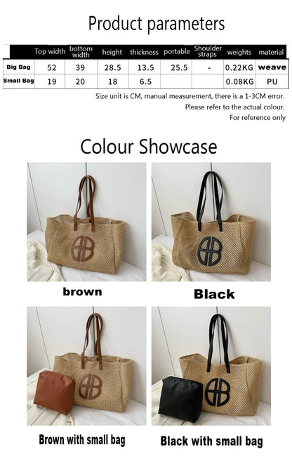 Straw Hollow Out Knitting Tote Bag Large Capacity Handmade Shoulder Handbag Women 2023 Designer Casual Beach Bag Ethnic Style