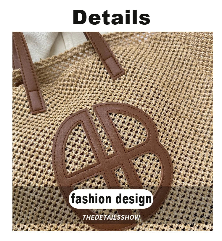 Straw Hollow Out Knitting Tote Bag Large Capacity Handmade Shoulder Handbag Women 2023 Designer Casual Beach Bag Ethnic Style