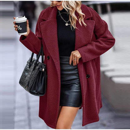 Wool Blend Overcoat Coat Women Faux Fleece Shaggy Solid Casual Streetwear 2024 Autumn Winter Fashion Single-breasted Plush Coat