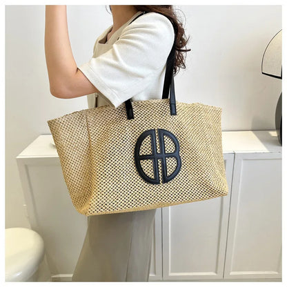 Straw Hollow Out Knitting Tote Bag Large Capacity Handmade Shoulder Handbag Women 2023 Designer Casual Beach Bag Ethnic Style