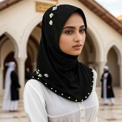 Wholesale Ramadan Islamic Muslim Underscarf Beading Floral Women Veil Hijab Neck Cover Head Scarves Muslim Women Scarf Turbans