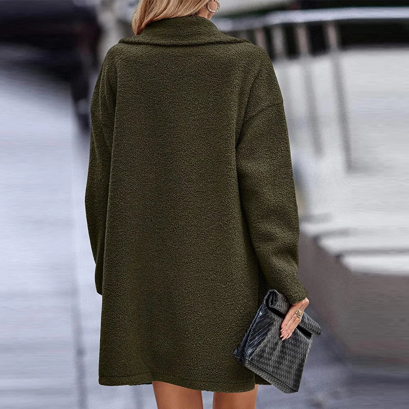 Wool Blend Overcoat Coat Women Faux Fleece Shaggy Solid Casual Streetwear 2024 Autumn Winter Fashion Single-breasted Plush Coat