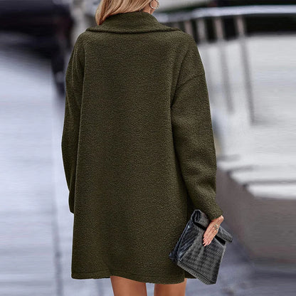 Wool Blend Overcoat Coat Women Faux Fleece Shaggy Solid Casual Streetwear 2024 Autumn Winter Fashion Single-breasted Plush Coat