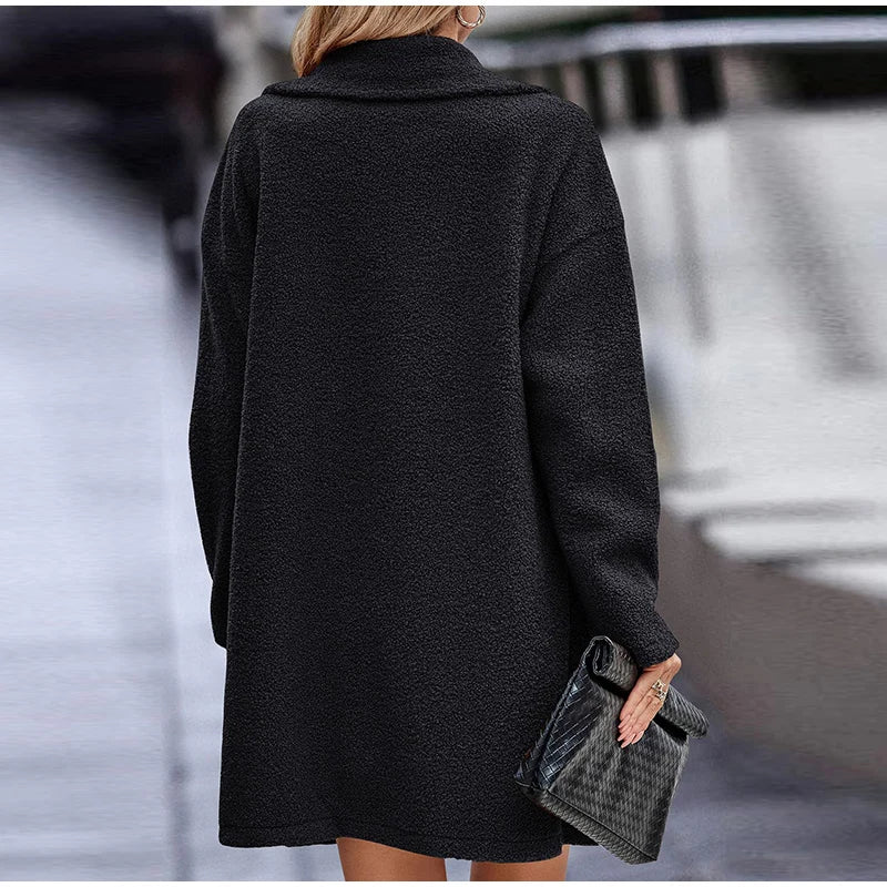 Wool Blend Overcoat Coat Women Faux Fleece Shaggy Solid Casual Streetwear 2024 Autumn Winter Fashion Single-breasted Plush Coat