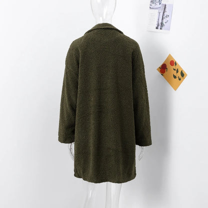 Wool Blend Overcoat Coat Women Faux Fleece Shaggy Solid Casual Streetwear 2024 Autumn Winter Fashion Single-breasted Plush Coat