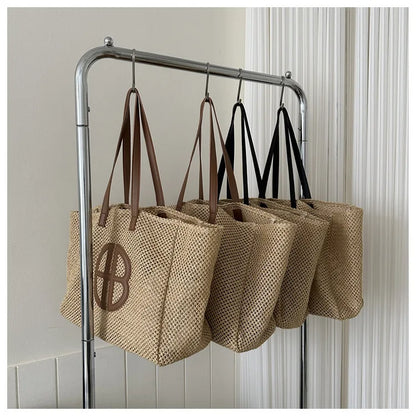 Straw Hollow Out Knitting Tote Bag Large Capacity Handmade Shoulder Handbag Women 2023 Designer Casual Beach Bag Ethnic Style