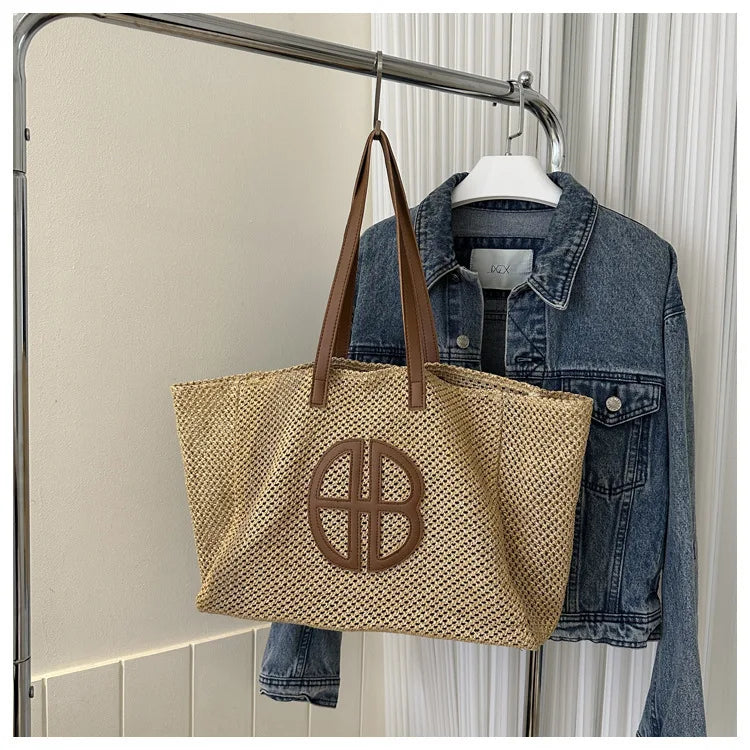 Straw Hollow Out Knitting Tote Bag Large Capacity Handmade Shoulder Handbag Women 2023 Designer Casual Beach Bag Ethnic Style