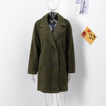 Wool Blend Overcoat Coat Women Faux Fleece Shaggy Solid Casual Streetwear 2024 Autumn Winter Fashion Single-breasted Plush Coat