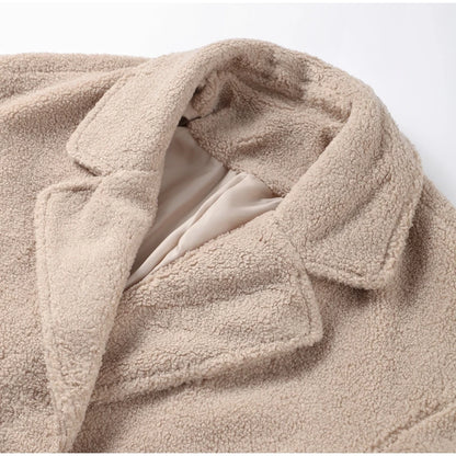 Wool Blend Overcoat Coat Women Faux Fleece Shaggy Solid Casual Streetwear 2024 Autumn Winter Fashion Single-breasted Plush Coat